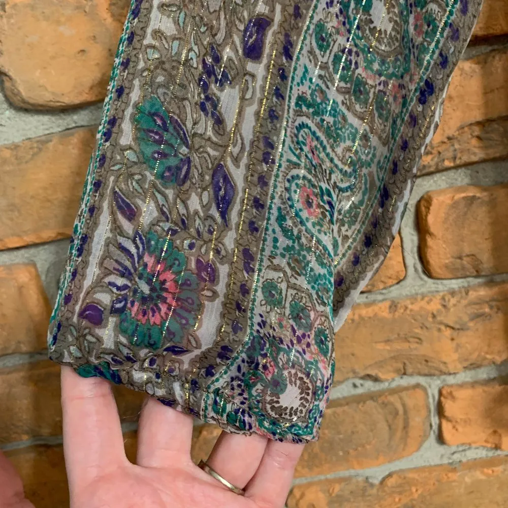 AE American Eagle Top Womens Size XS Boho Peasant Blouse Floral Paisley Metallic - Image 3
