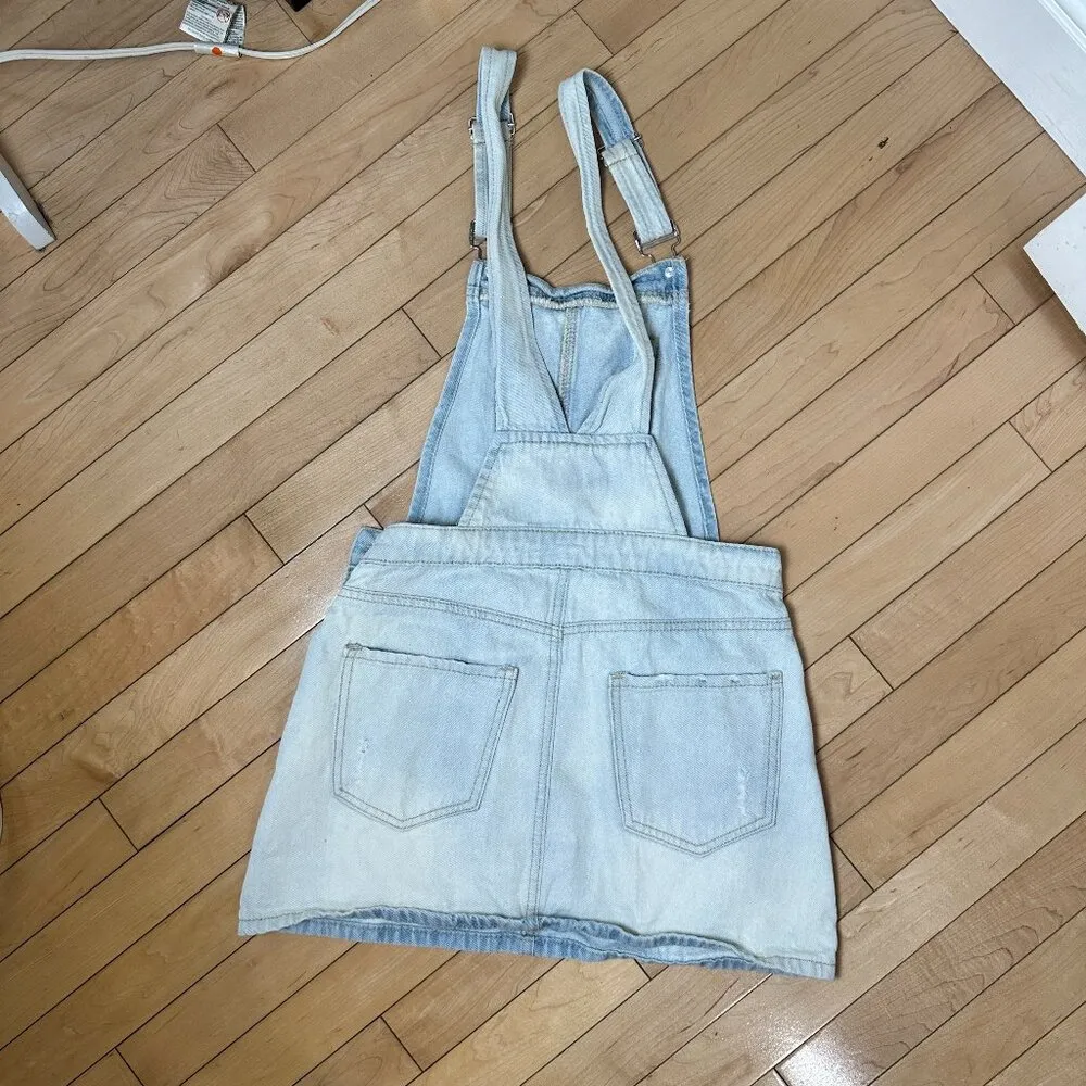 FOREVER 21 Distressed Denim Jeans Overalls Dress Skirt Size Small - Image 6