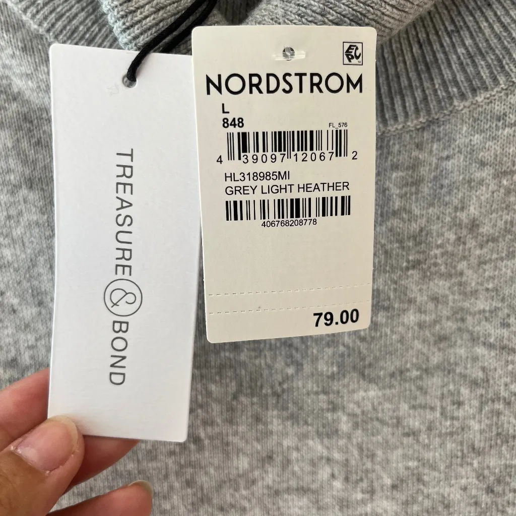 Treasure n Bond Sz L Gray Drapey Turtleneck Sweater Pullover Stretch Tunic - Image 3