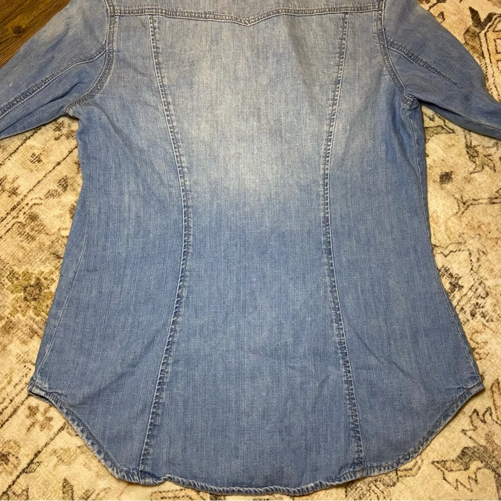 H&M Sky Blue Denim Long Sleeve Fitted Top - Image 13