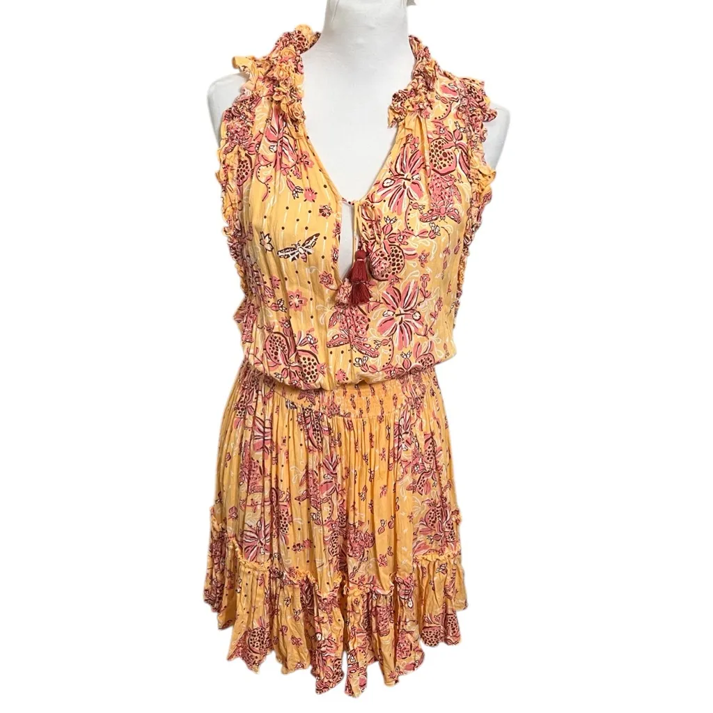 Poupette St Barth Triny Minidress Size M Floral Ruffle Smocked Waist Viscose - Image 3
