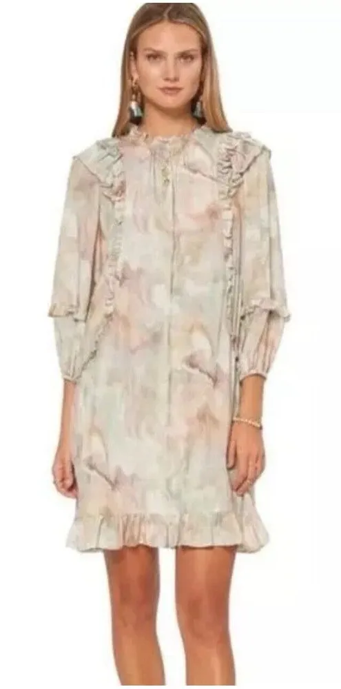 Current Air Anthropologie Marble Ruffle Mini Shift‎ Dress Rayon Viscose Sz L - Image 1