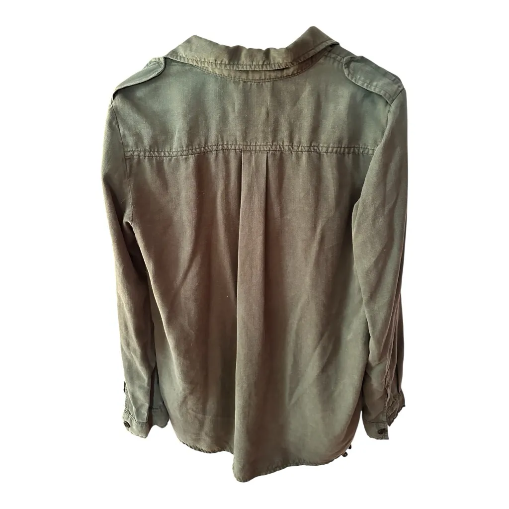 Zara Woman Premium Denim Green Button Down Military Utility Shirt Medium - Image 4