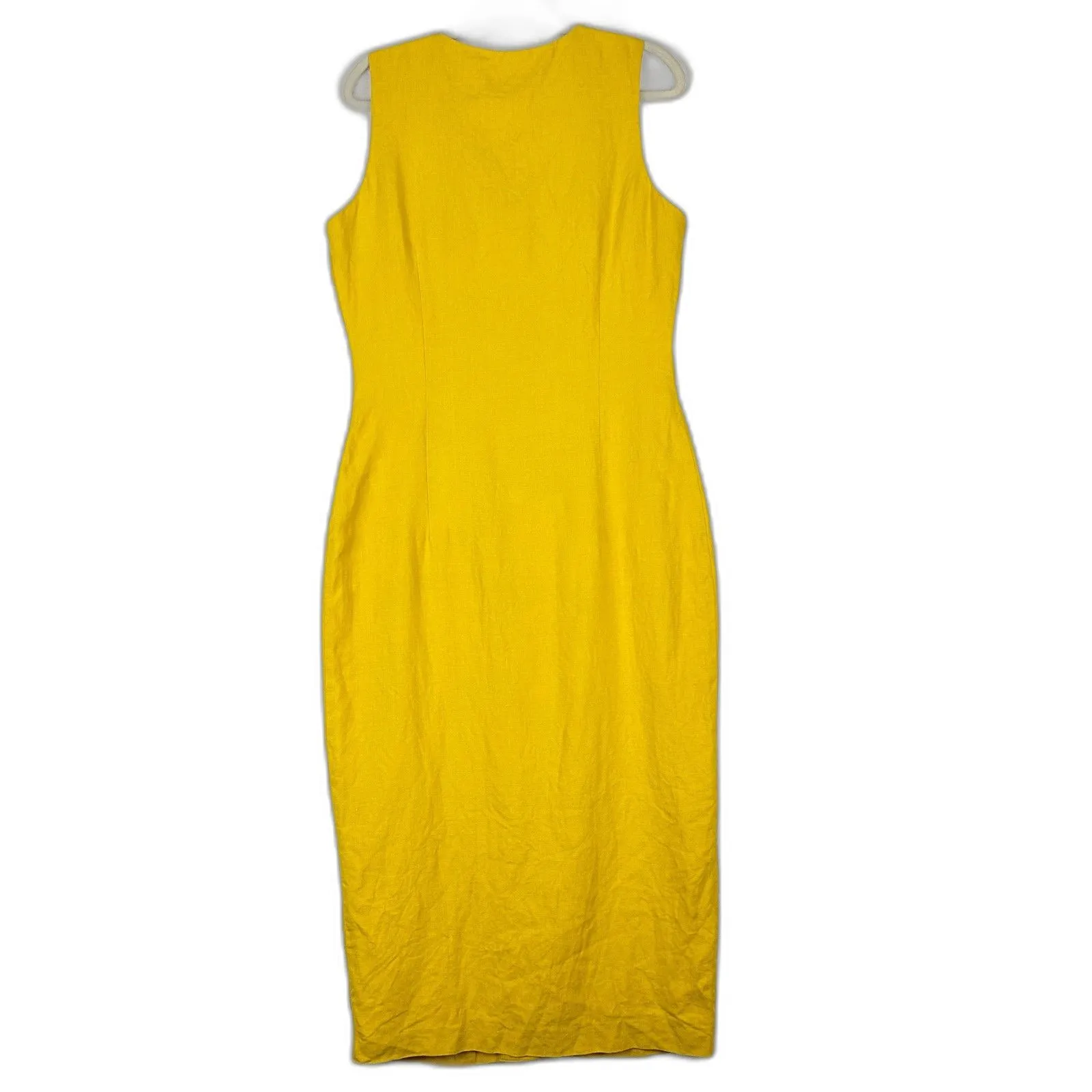St Remo New York Linen Maxi Shirt Dress Size 14 Yellow Lined Sleeveless Pockets - Image 2