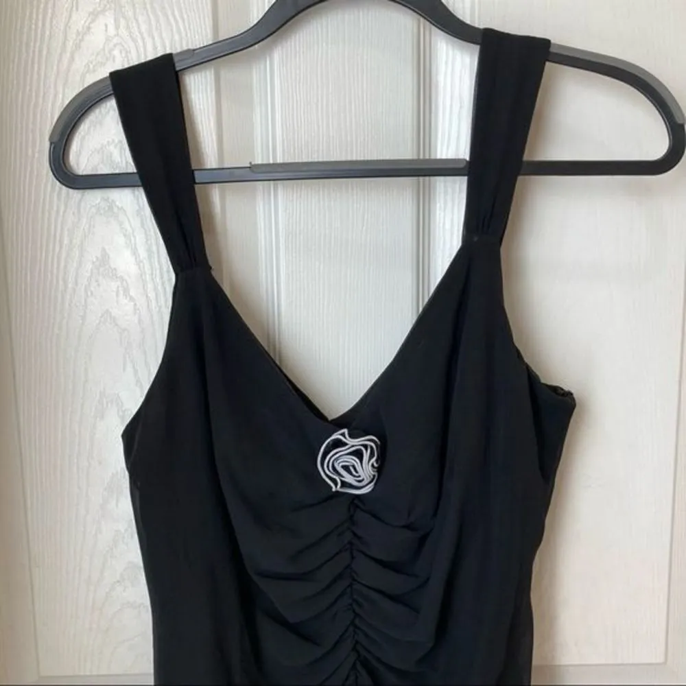 VINTAGE 1990s Goth Dress Ruched Ruffles Alt Y2K Black AGB Dress Size 10 Prom - Image 4