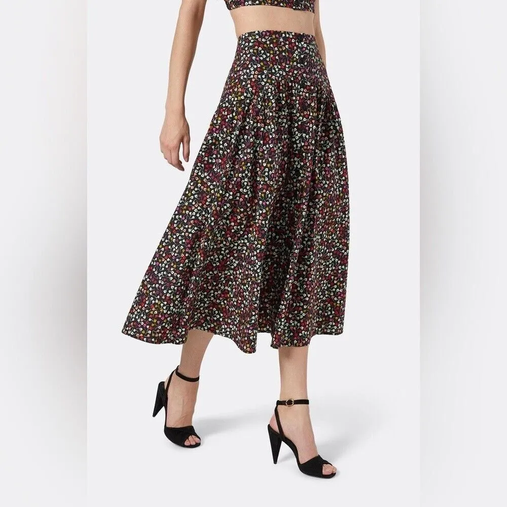 JOIE Button Front Black Floral Print Cotton Midi Skirt Fit & Flare Size 14‎ New - Image 3