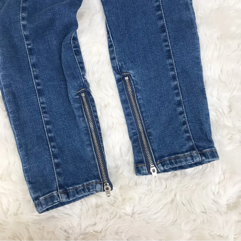 WE THE FREE Bella Moto Mid Rise Skinny Jeans Size 25 Anke Zip Bikercore Blue New - Image 8