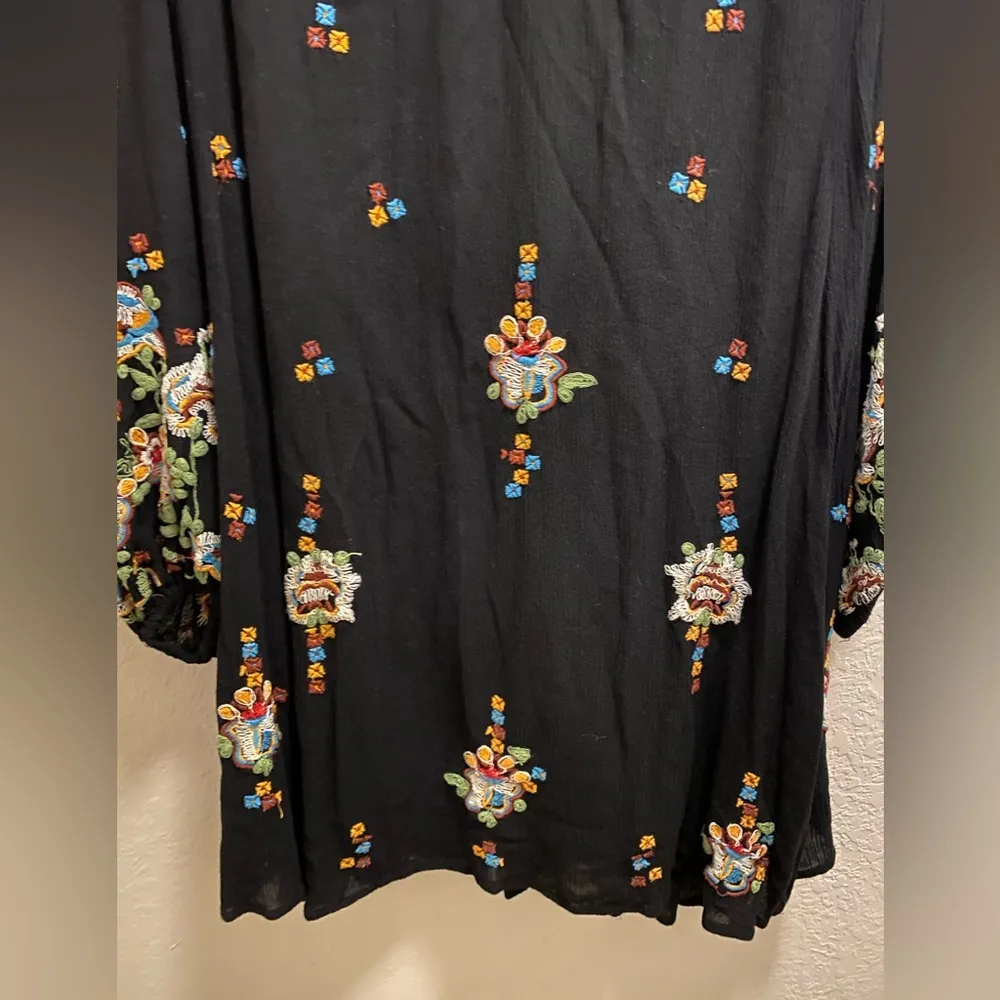 Free People Black Oxford Embroidered Long Sleeve Mini Dress Size XS - Image 8