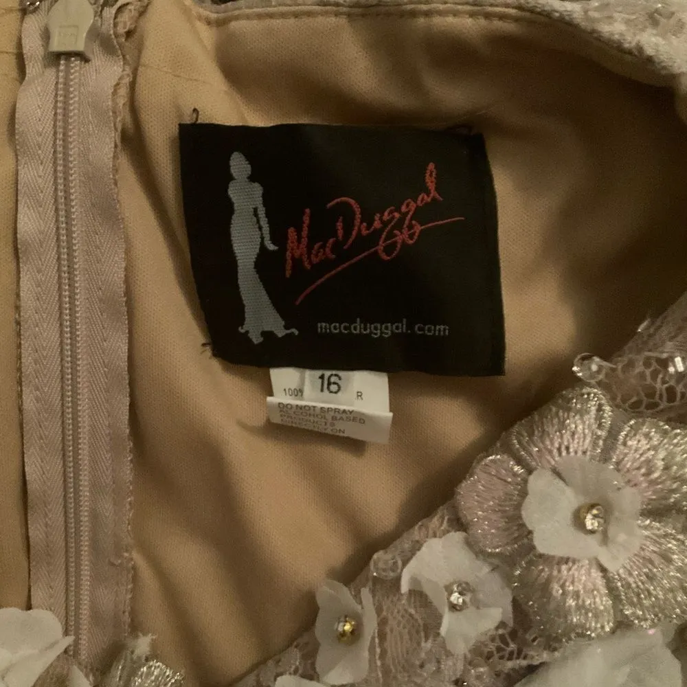 Mac Duggal 67853 Womens Neutral Floral Applique Sleeveless Midi Dress - Image 14