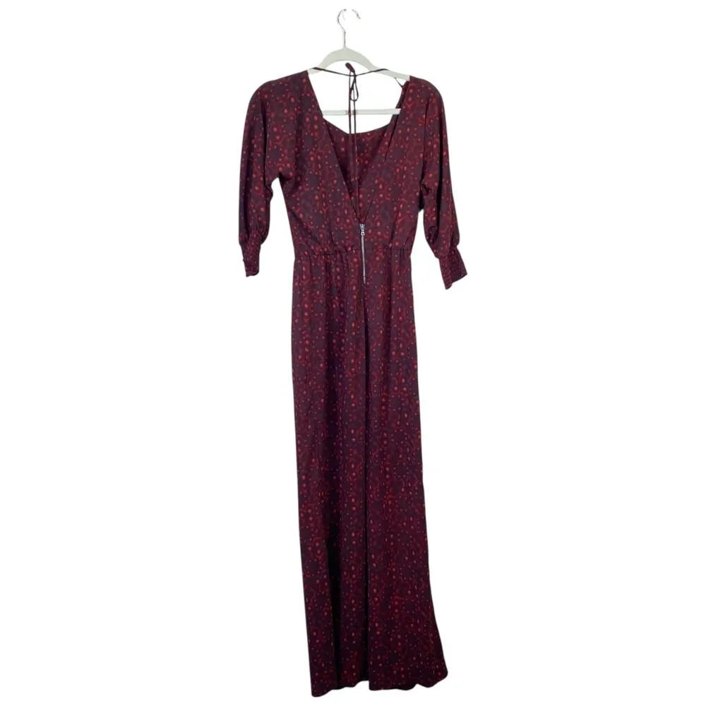 ALICE & OLIVIA Leiby Wide Leg Jumpsuit in Bordeaux Dot Size Medium - Image 3