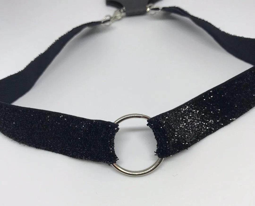 Black Glitter Ribbon O Ring Bondage Chocker New - Image 3