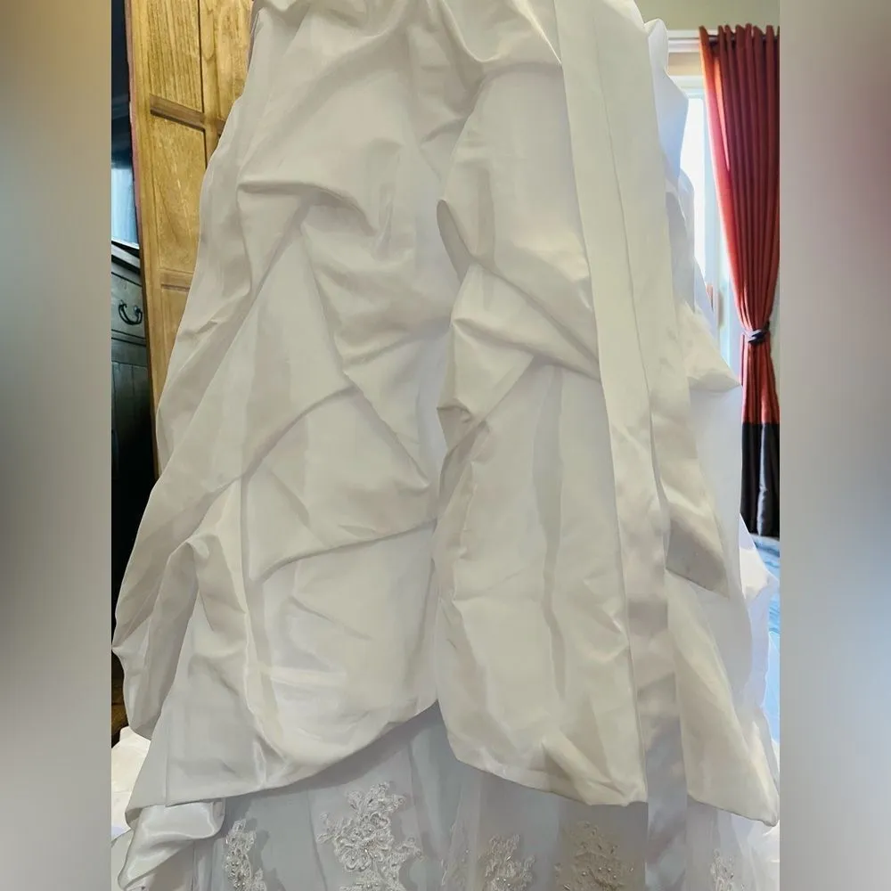 Candlelight White Satin Halter Poufy Ruched Wedding Gown with Train. - Image 6