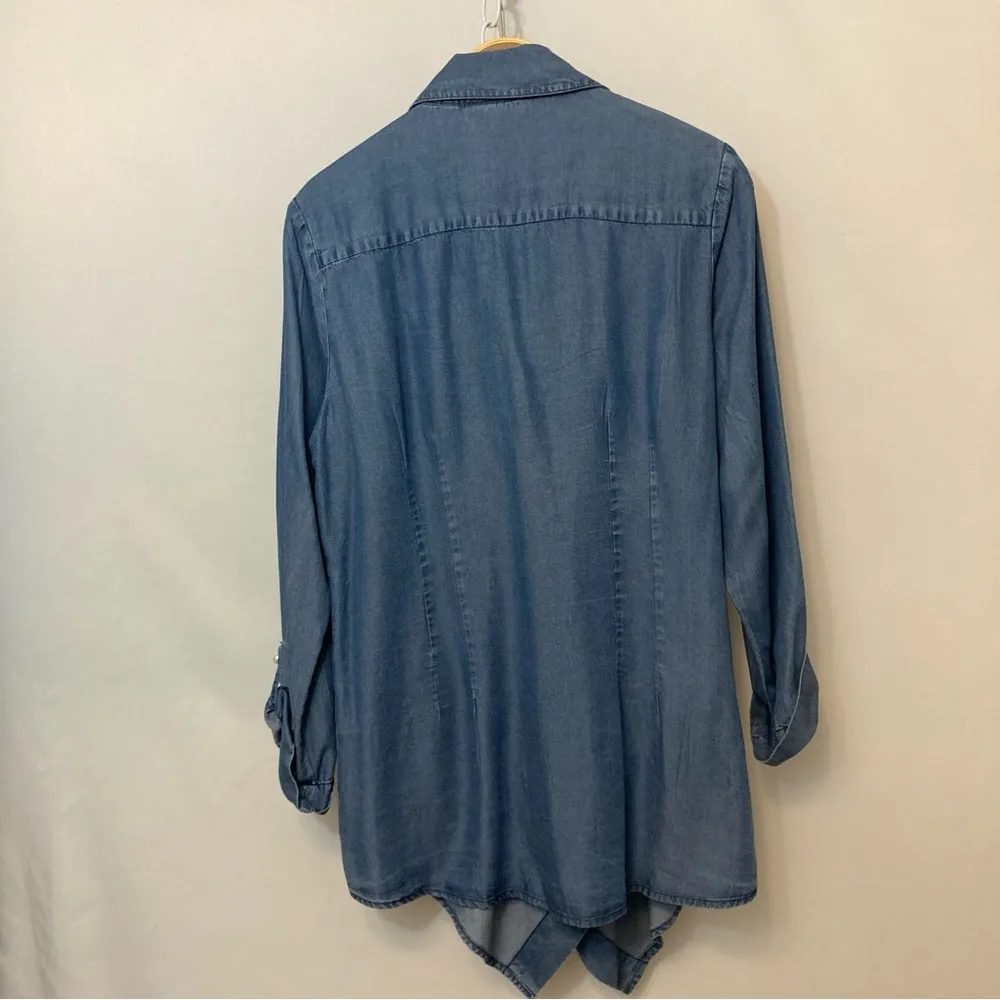 T&W Designs Tencel Lightweight Denim Cross Over Wrap Handkerchief Blouse Top - Image 10