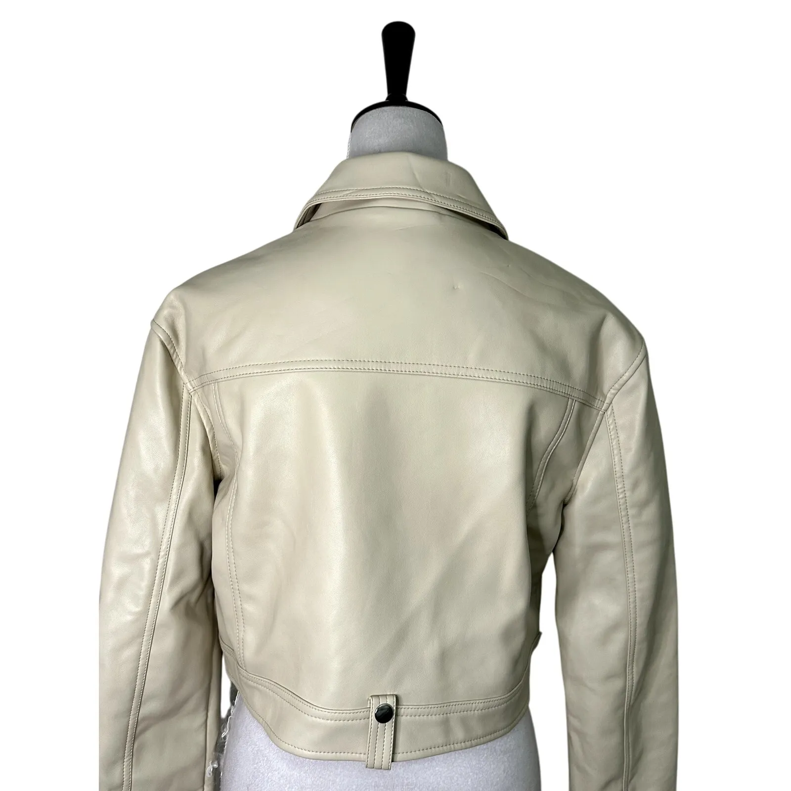 Topshop Moto Jacket Faux Leather Zipper Closure Long Sleeve Soft Cream W 2 NWOT - Image 5