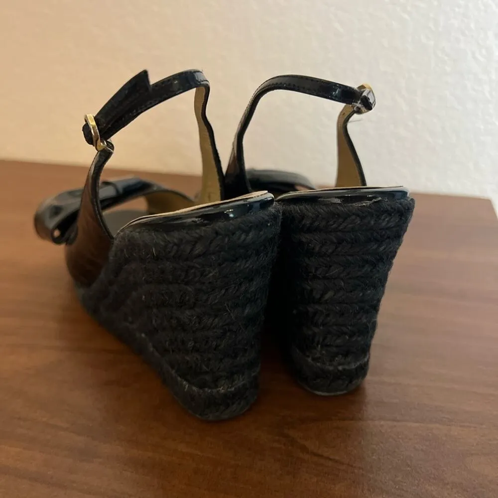 Valentino Black Patent Leather Mena Espadrille Wedge Slingback Sandal Size 5.5 - Image 3