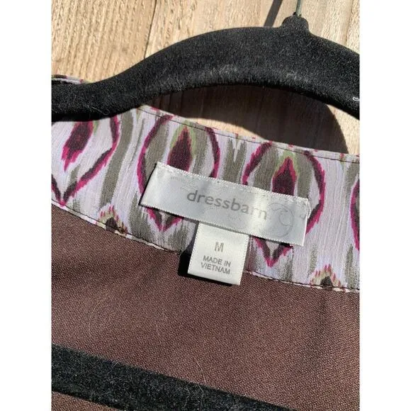 DRESSBARN Blouse Size M Burgundy, Pink, White Geometric Print w/Lace Around Neck - Image 4