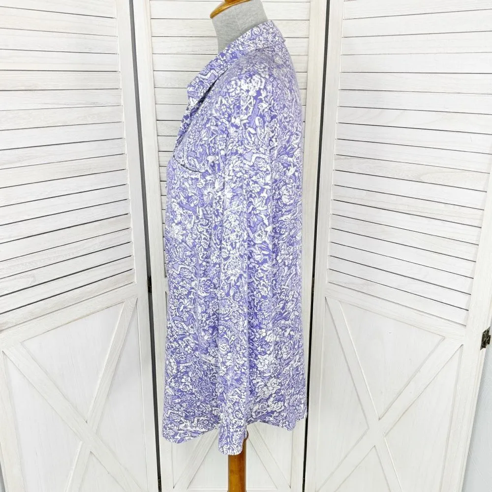 Premiere Vintage Floral Oversized Shirt Button Up Purple White Size 8 Boyfriend - Image 2