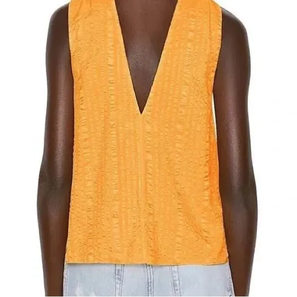 FRAME Silk Crinkle Draped Halter Neck Kumquat Yellow Top Size S/P - Image 2