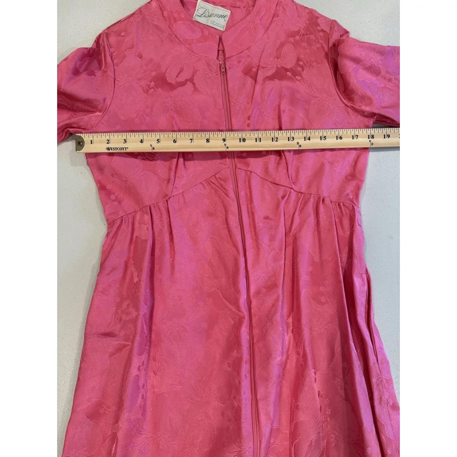 Vintage Lisanne Loungewear Dress Women Medium Pink Floral Robe Zip Housecoat - Image 5
