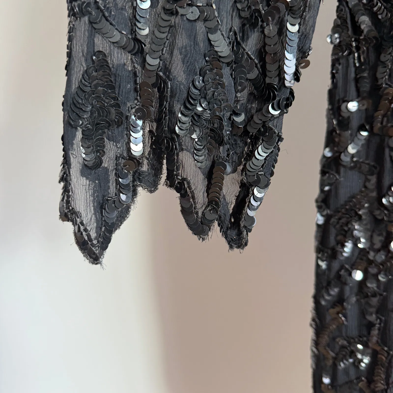 Swee Lo Vintage Dress 100% Silk‎ Sequin Dress Long Sleeve Party Cocktail size S Black - Image 4