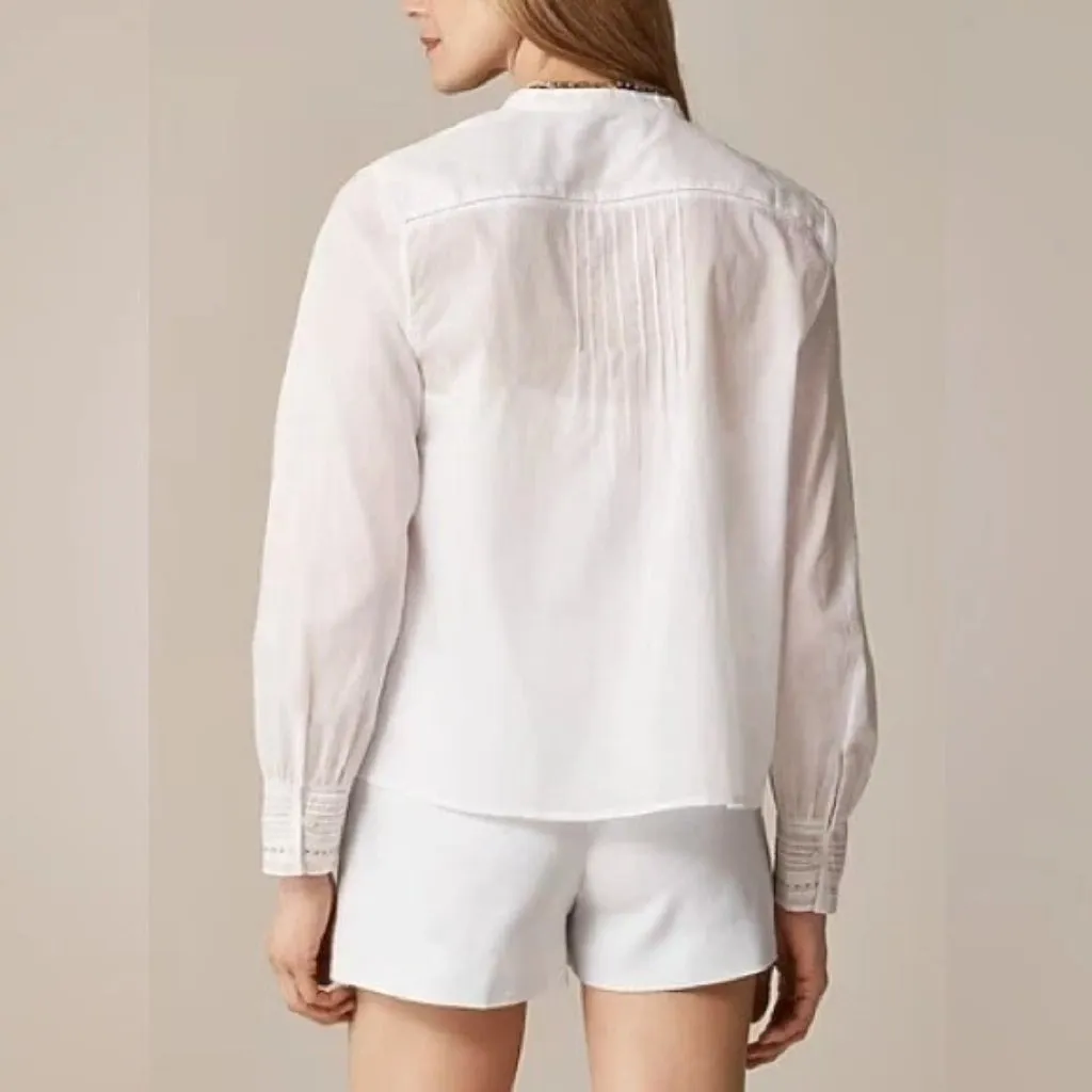 J Crew Pintuck Lace-Trim Top In Cotton Voile White Long Sleeve XS - Image 2