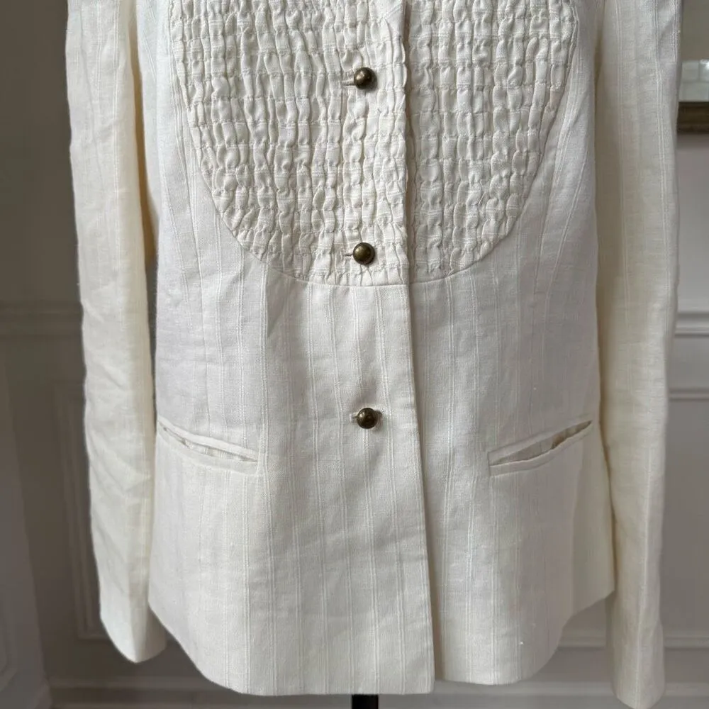 J Peterman 100% Linen Ivory Button Front Blazer Jacket 16￼ White - Image 4