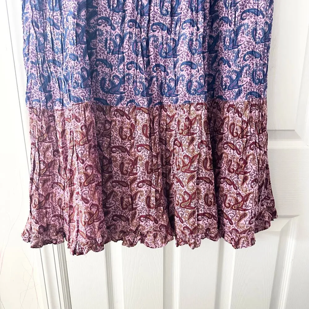 Calypso Christiane Celle NWT Pink Purple Red Tiered Colorblock Cotton Skirt OS - Image 4