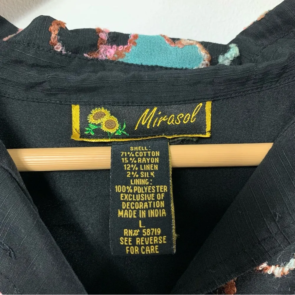 Mirasol Silk & Linen Blend Embroidered Swirly Jacket Blazer Size L - Image 6