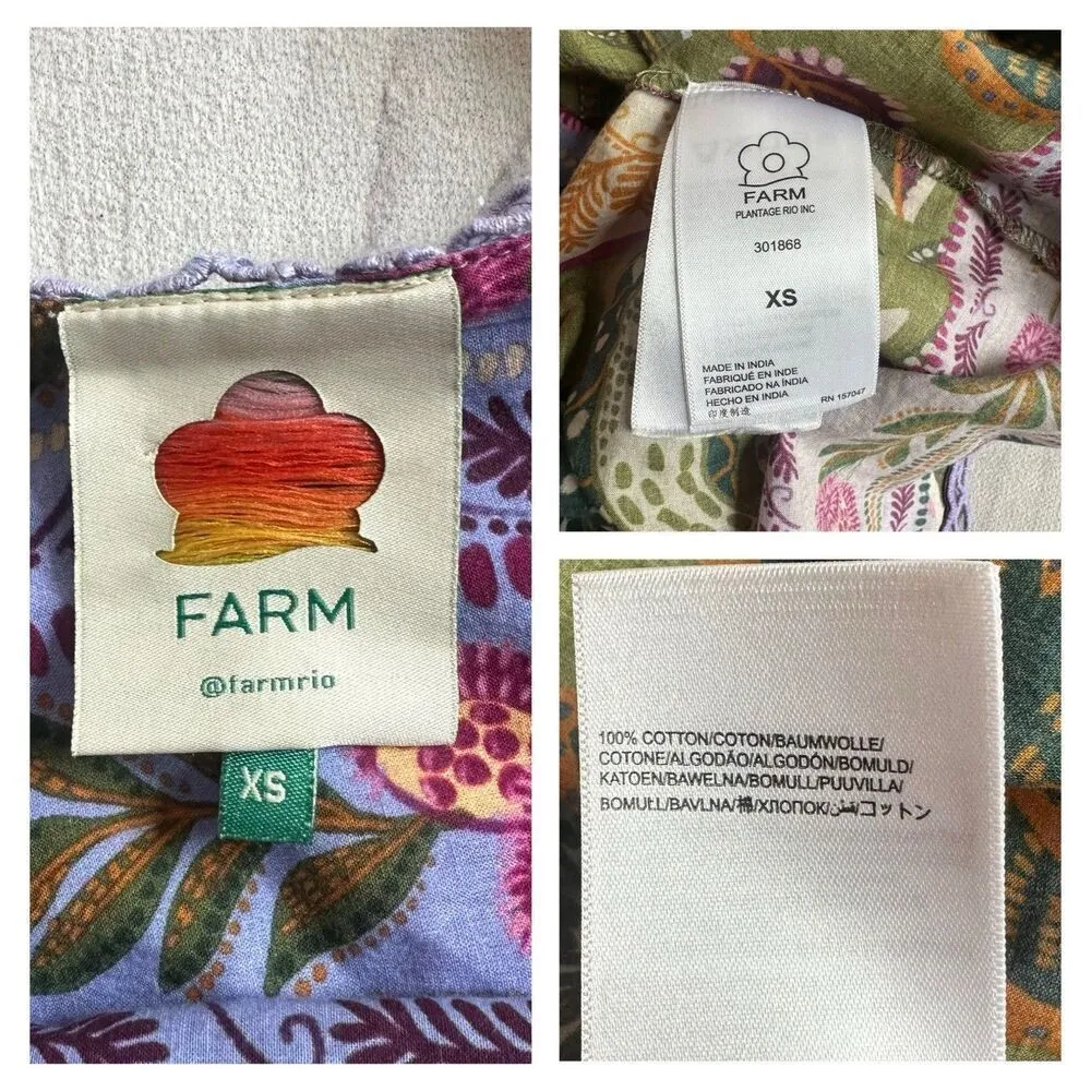 Farm Rio Blouse Top XS Green Jungle Fairy Boho Botanical Tropical Praire Resort - Image 10