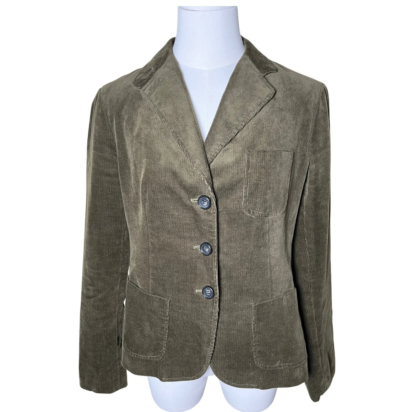 Classic Academia Corduroy Blazer Olive Talbots Womens 4 - Image 3