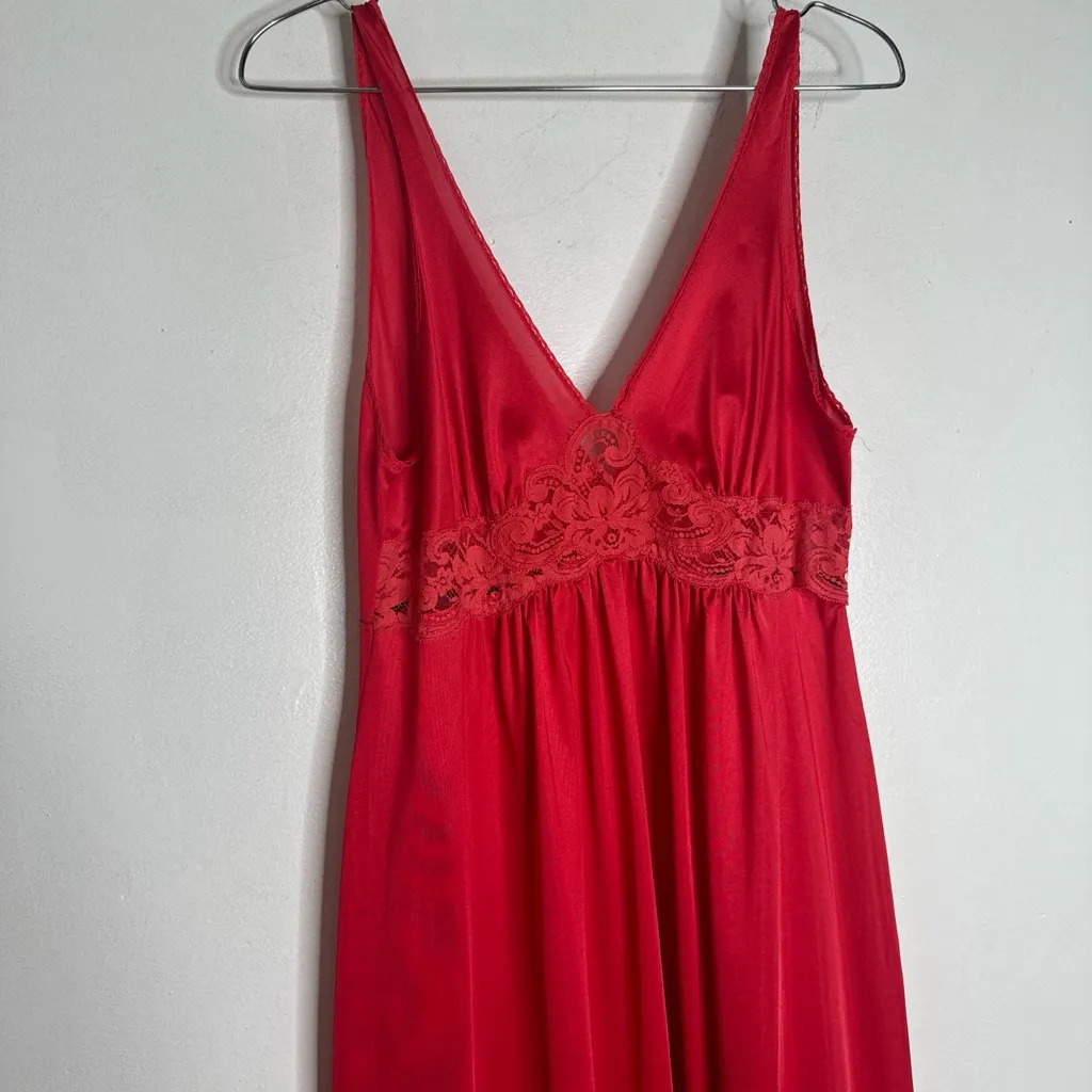vintage lorraine nightgown Red Slip Nylon Small‎ Dress CP0758 - Image 3