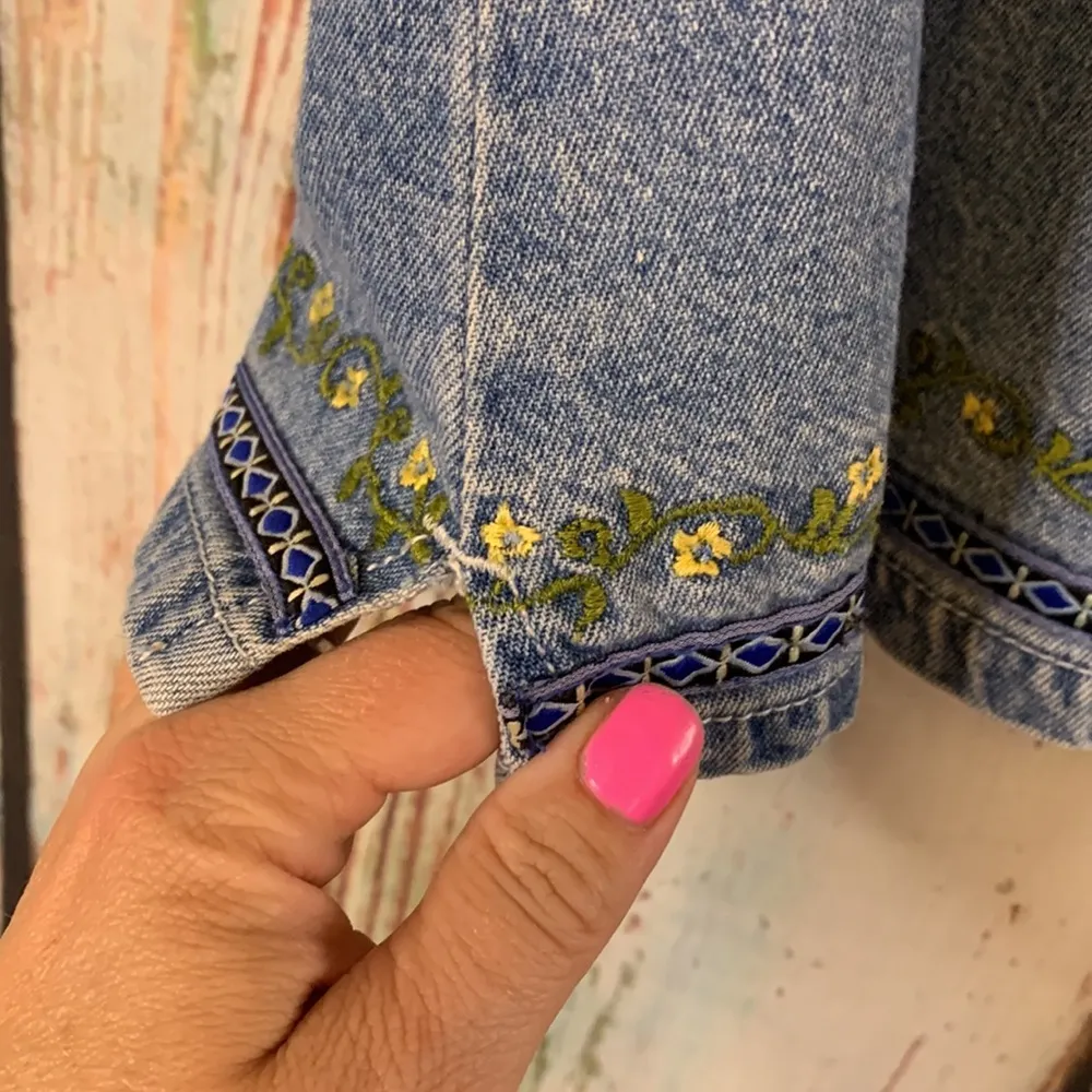 Vintage Que Pasa Embroidered Jean Skirt Size 7/8 Yellow - Image 2