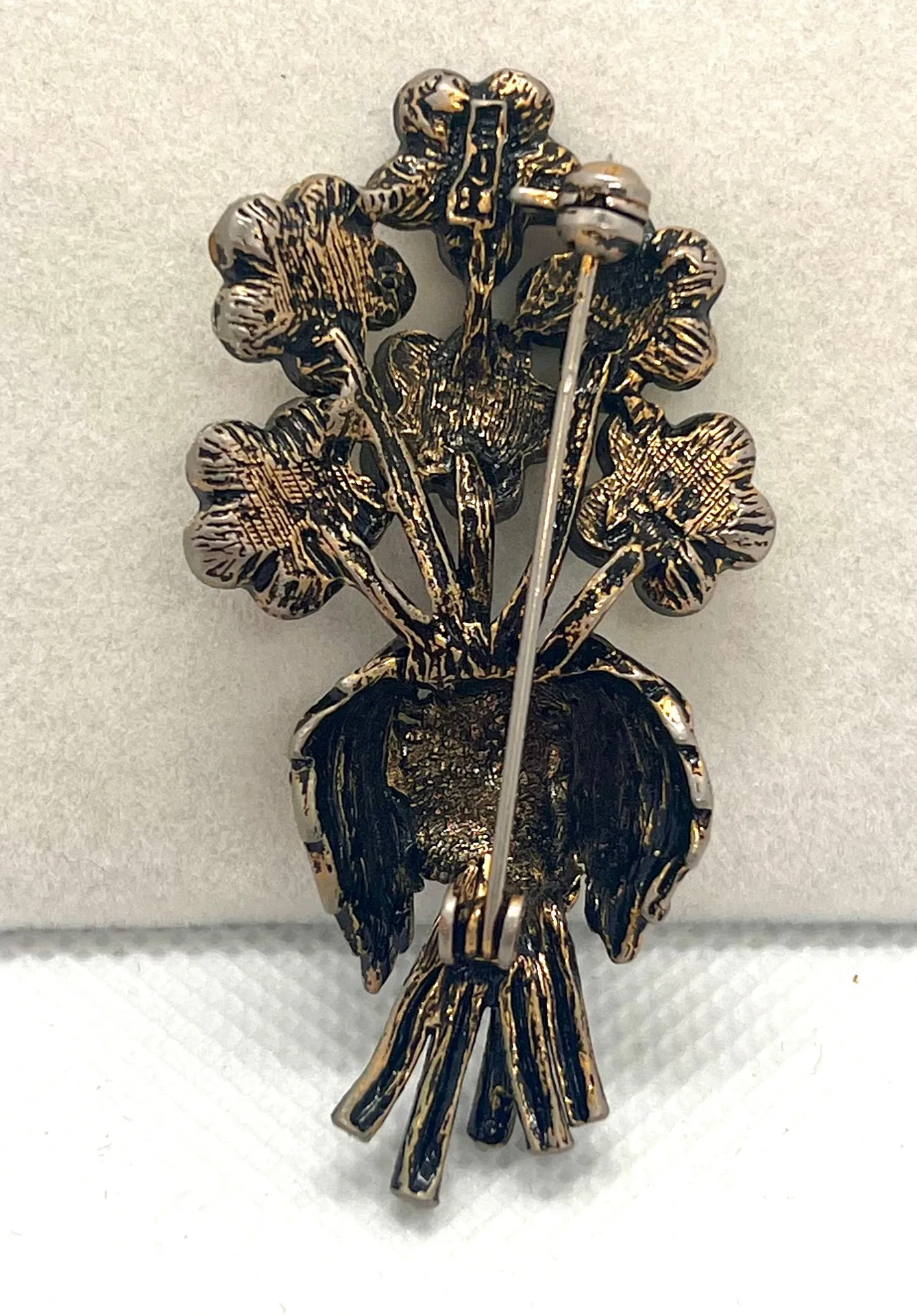 Vintage Rhinestones Brooch Pin Signed Multicolor Floral Bouquet Multi - Image 2