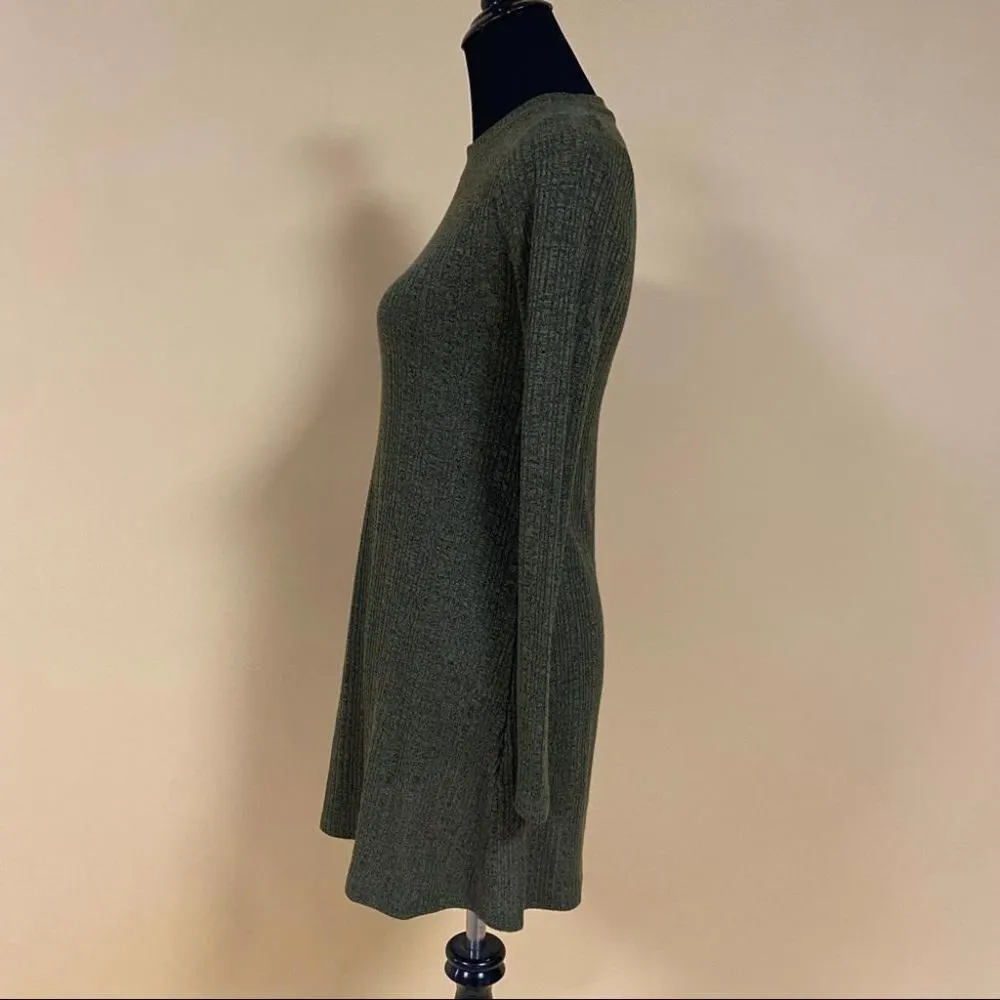 Topshop Olive Green Ribbed Tunic Long Sleeve Round Collar Casual Dress Size US 4 - Image 6