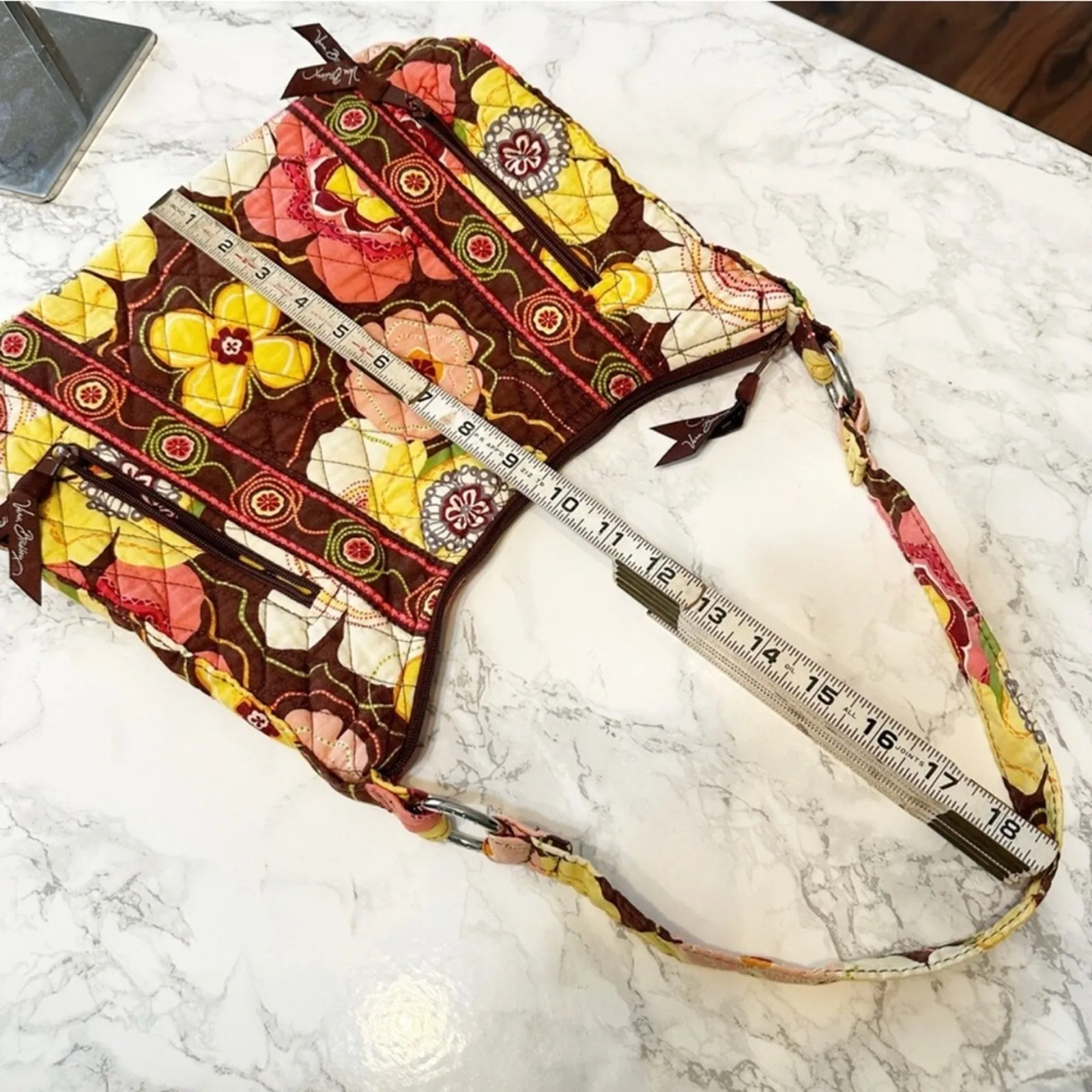 Vera Bradley Floral Quilted Shoulder Hobo Boho Hippie Brown Pink Women's Handbag - Image 10