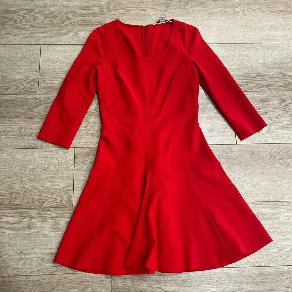 Diane Von Furstenberg Red A-Line Scoop Neck Viscose Cotton Blend Dress Size 2 - Image 3