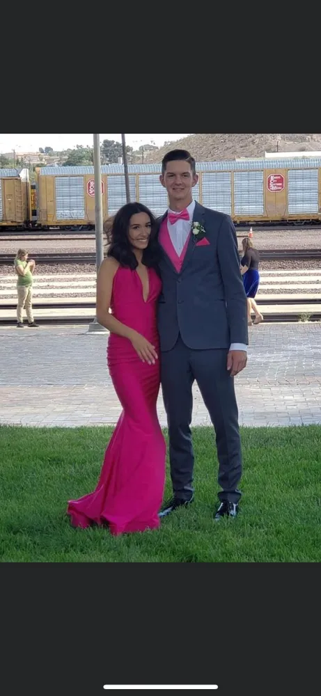 Prom Dress Silky Fushia Color Pink Size 0 - Image 2