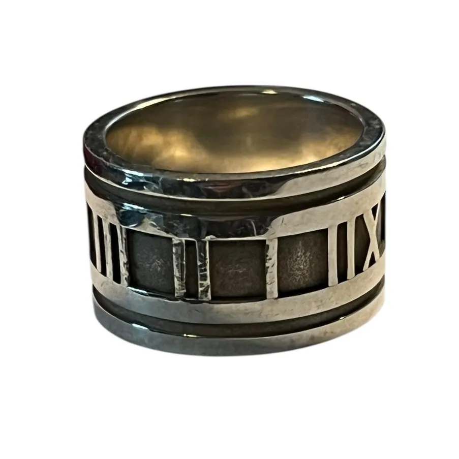 Tiffany & Co. Atlas Wide Band Ring Sterling Silver Roman Numeral Sz 5 - Image 12