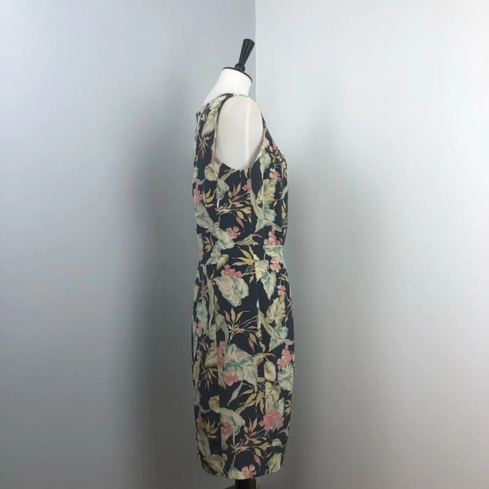 Chaus Floral Silk Scoop Neck Sleeveless Sarong Tea Length Midi Dress Sz 12 Blue - Image 4