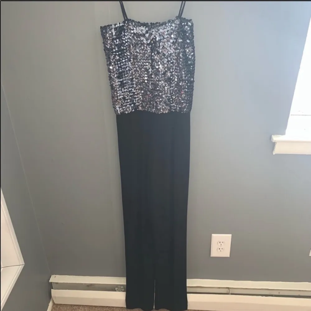 Cache blue sequin strapless black jumpsuit - Image 8