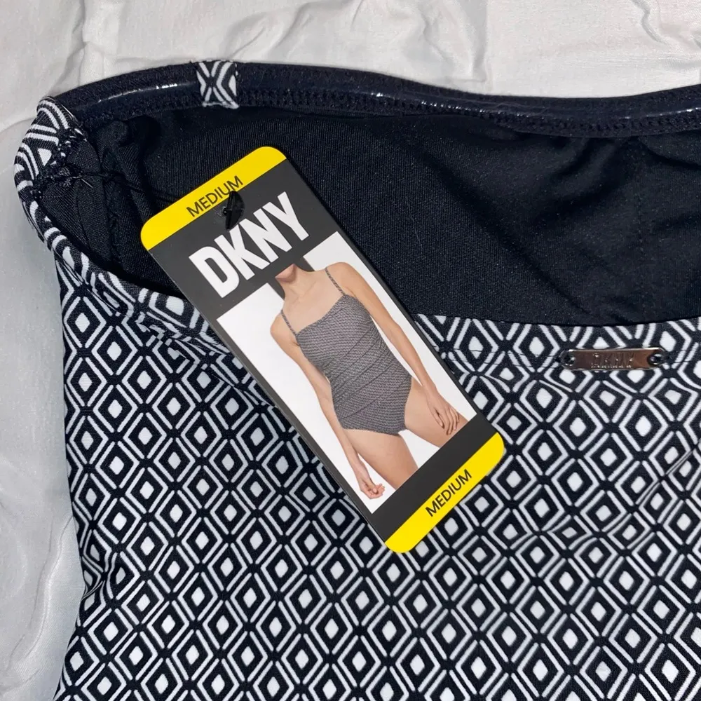DKNY One-Piece Strapless Swimsuit Black and White Geometric Size Medium Stretch - Image 3