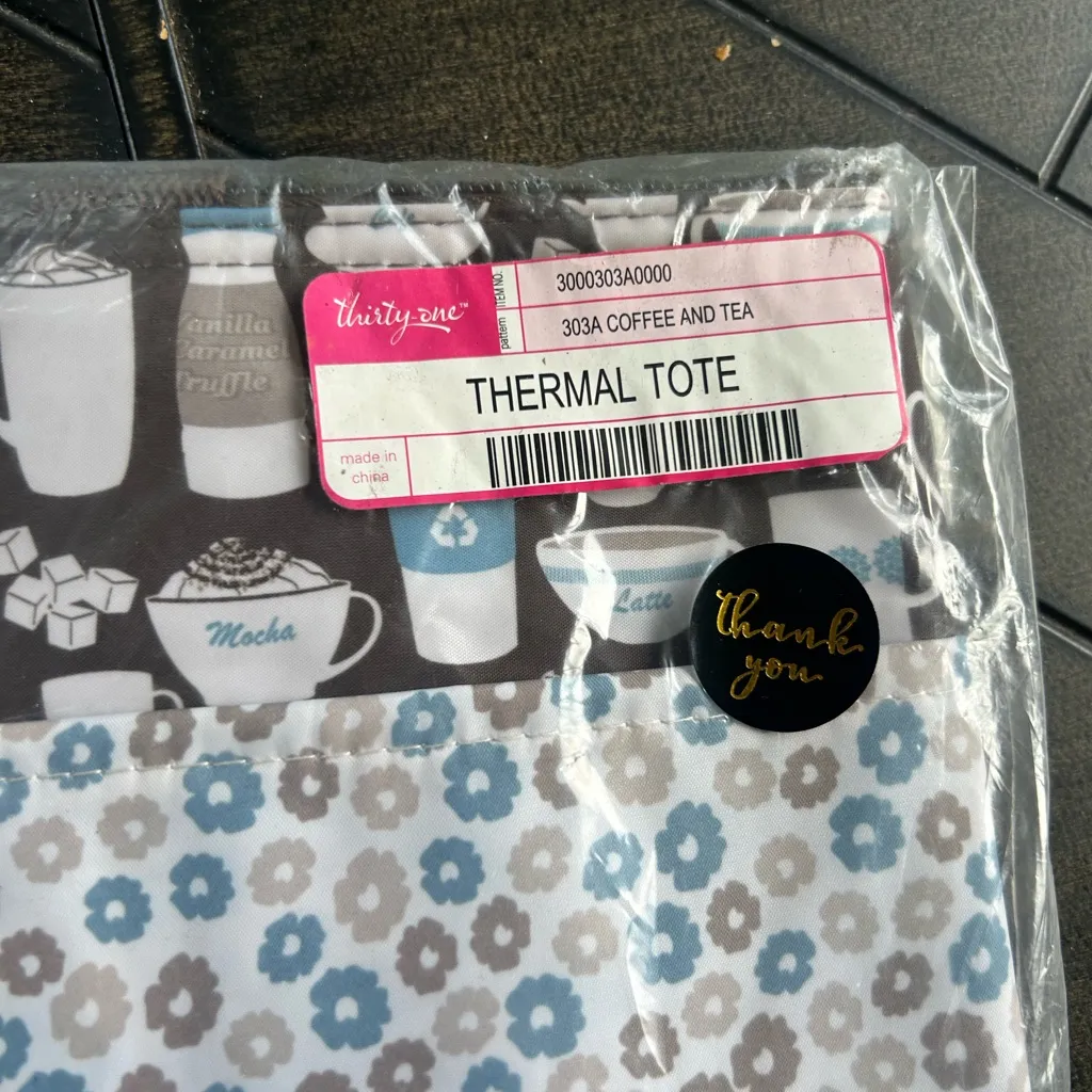 Thirty One New deadstock thermal tote lunch coffee and tea novelty print retro Blue - Image 9