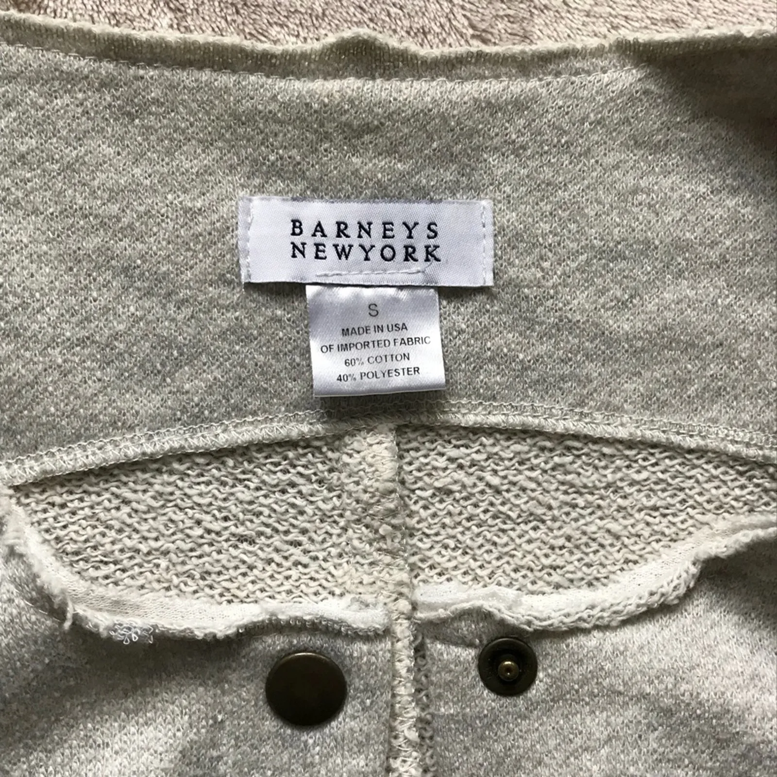 Barneys New York Oatmeal Terry Peplum Cardigan Snap Jacket XS - Image 4