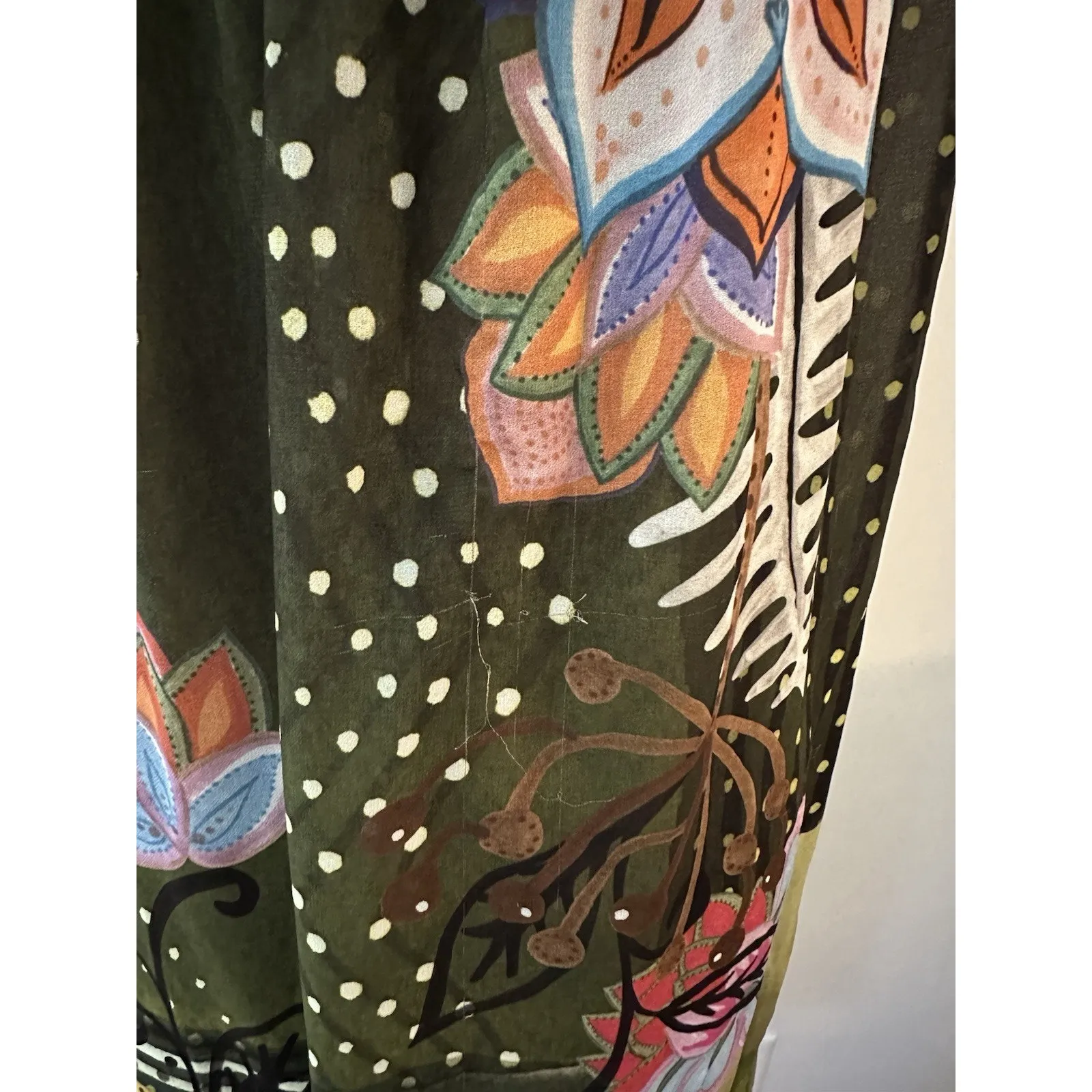 DESIGUAL Layered Tank Dress Sz.8 (40EU) Olive Green Back Floral Front Artsy Boho - Image 4