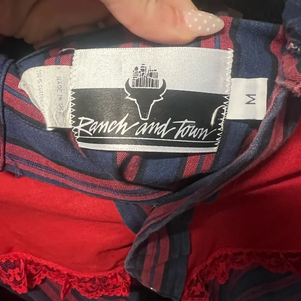 Ranch and Town Vintage Western Red and Blue Striped Button - Image 2