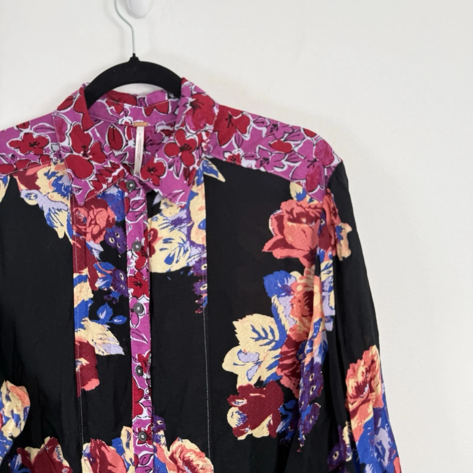 Free People Brunch a Bunch Floral Babydoll Tunic Shirt Boho Preppy Womens XS - Image 3