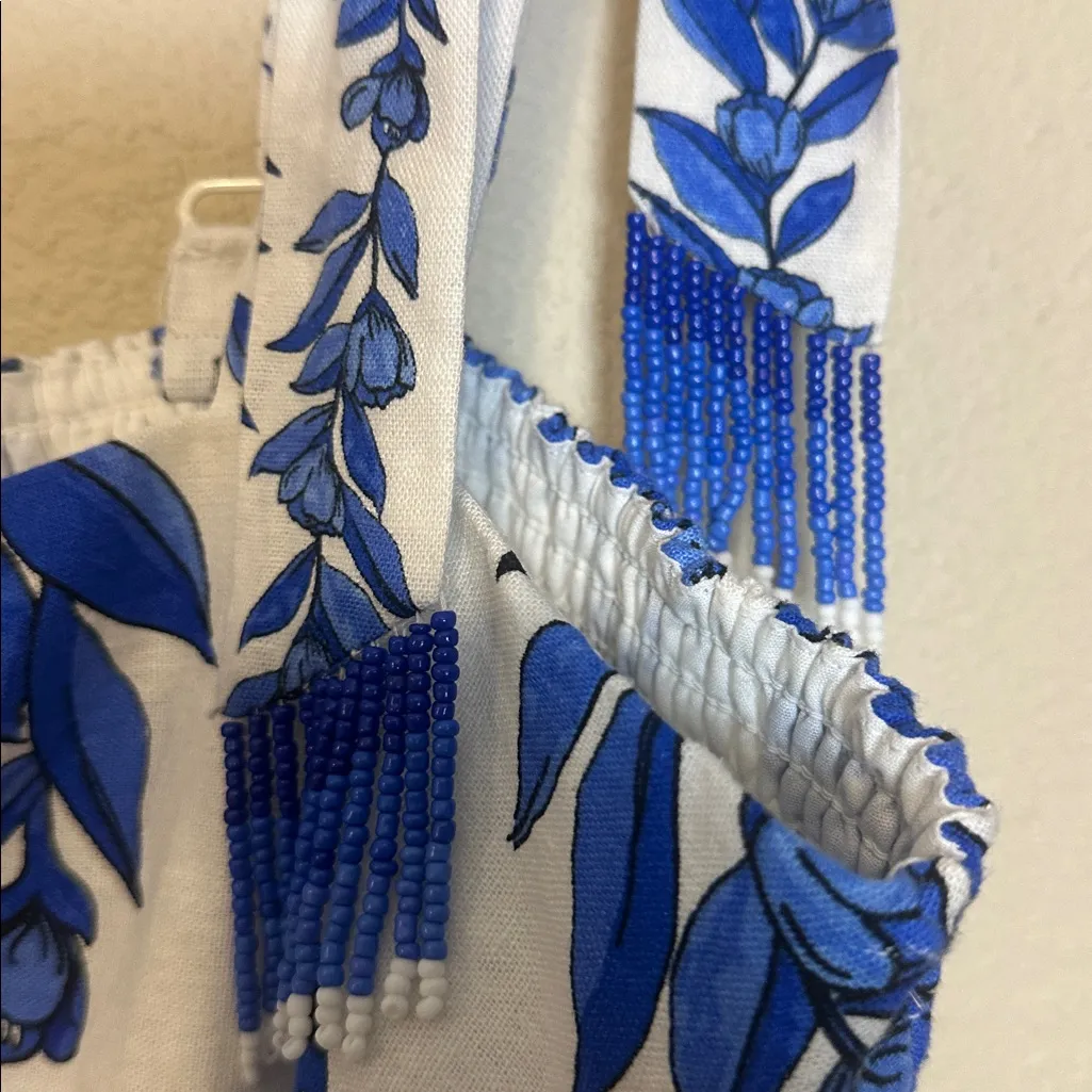 CALYPSO ST. BARTH Linen Blend Beaded Strap Placed Print Midi Dress Womens XL - Image 7