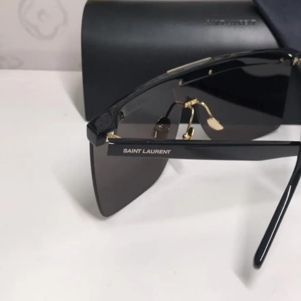 New Authentic Saint Laurent SL 537 Palace 001 – Black & Gold Shield Sunglasses - Image 3