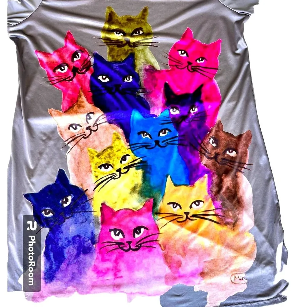 Emery Rose Dress 3XL Gray Colorful Cats Art to Wear Kitty Lover Festive … Size undefined - Image 2