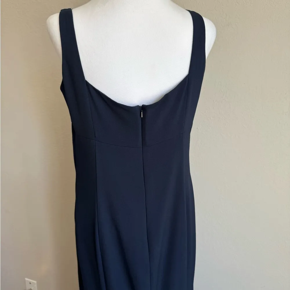 Amsale Navy Square Neck Shift Formal Maxi Dress Women 12 Bridesmaid Prom Simple Blue - Image 3